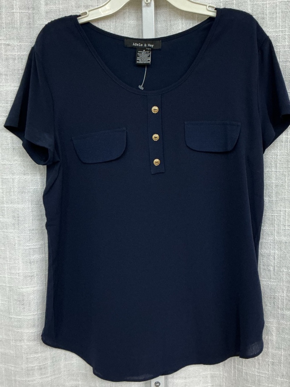 Adele & May Navy Short Sleeve Henley Top